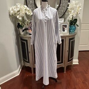 Lands' End Light Blue and White Striped Button-Up Top